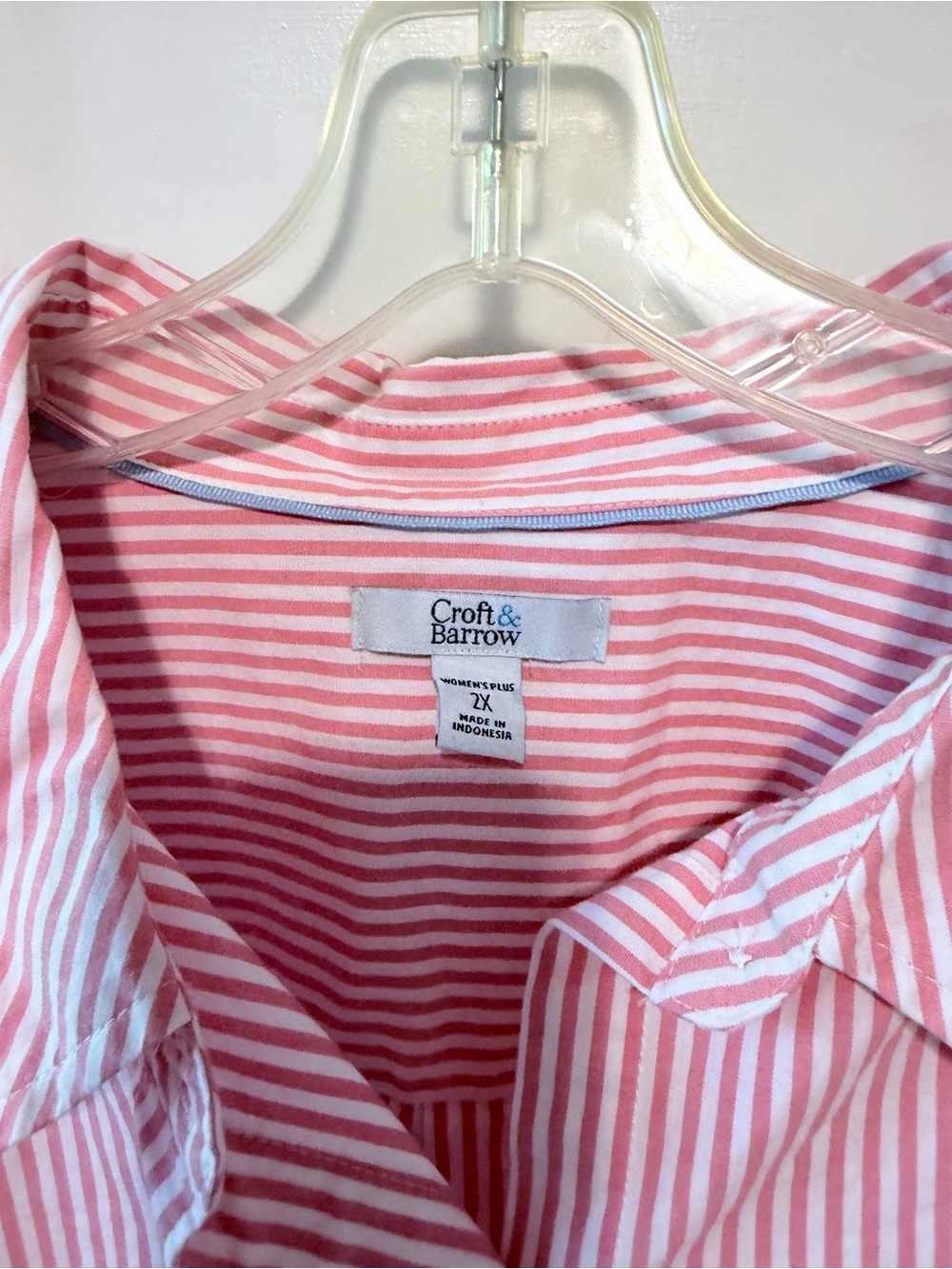 croft & barrow Pink and White Striped Collared Shirt - Picture 6 of 6